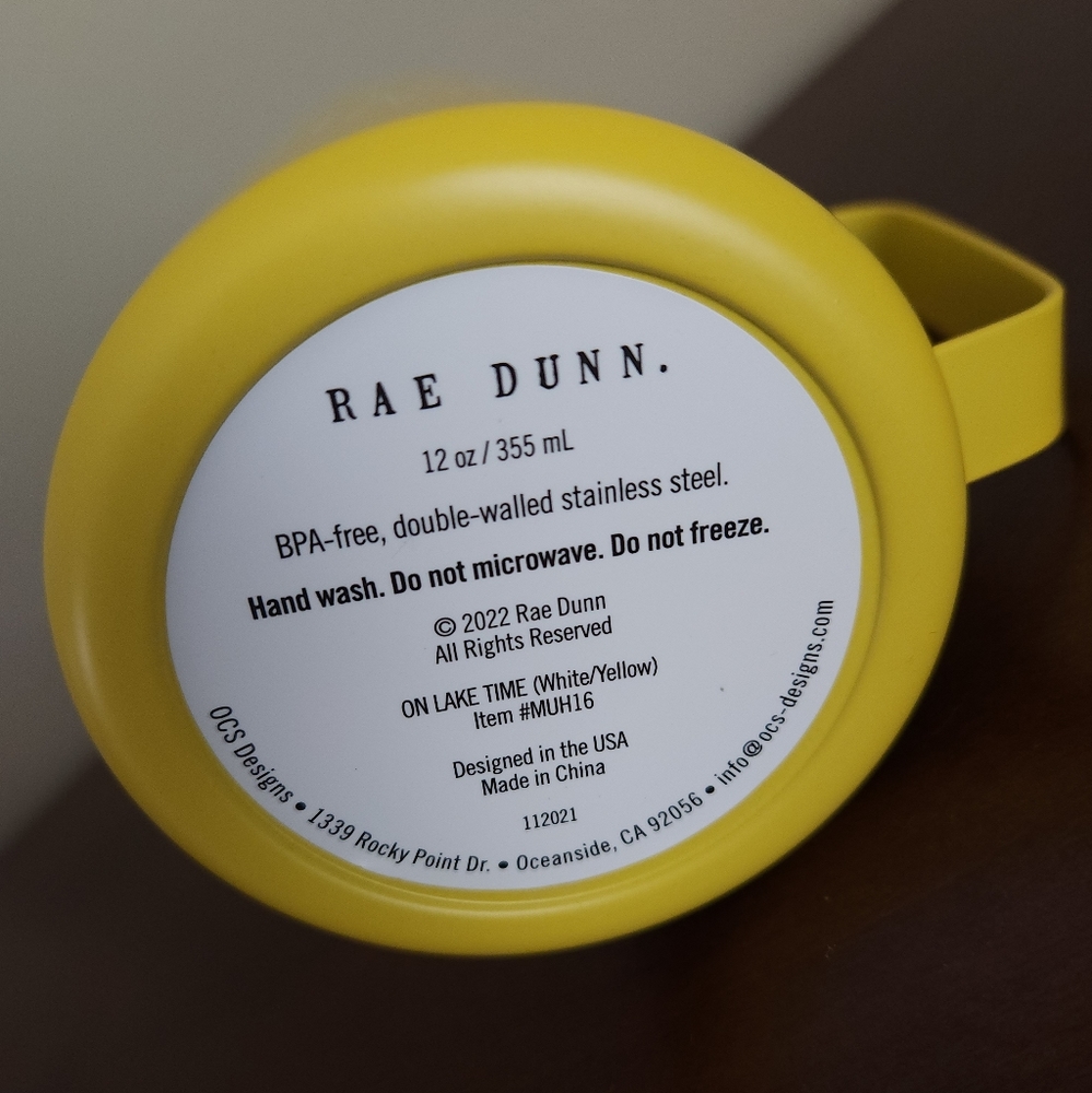Rae Dunn "On Lake Time" Insulated Stainless Steel Mug ~YELLOW 12 oz. **NEW - Picture 8 of 8